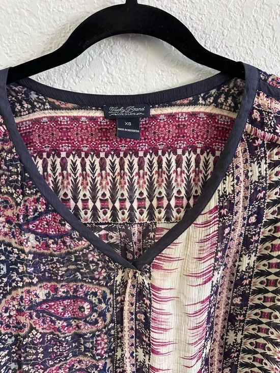 Lucky Brand Boho Peasant Blouse Mixed Print Paisley Sheer Festival Top XS - Picture 2 of 9